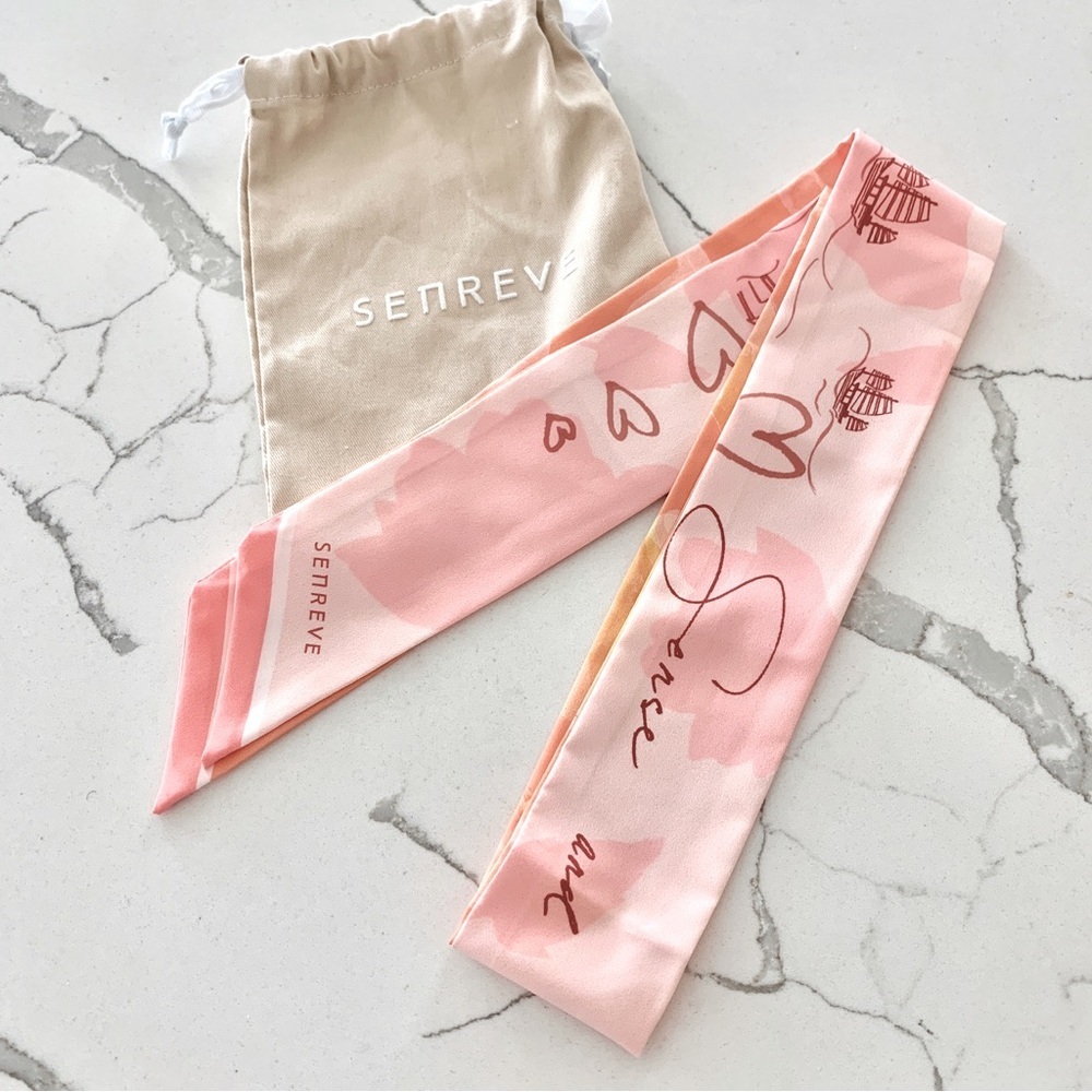 Senreve Reversible Orange Pink City Destinations Twilly Skinny Scarf - Picture 2 of 8